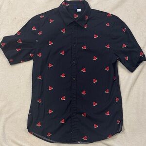 Divided Blue Shirt with Red Watermelon Pattern. Size Small